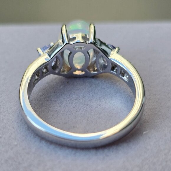 Ethiopian Opal ✦ Tanzanite Aurora Grove Ring ✦ 2.00ctw Rhodium Over Sterling 6 - Picture 9 of 16